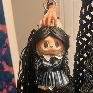 Wednesday Labubu outfit - 3d printed wig and thing key chain- LABUBU NOT INCL